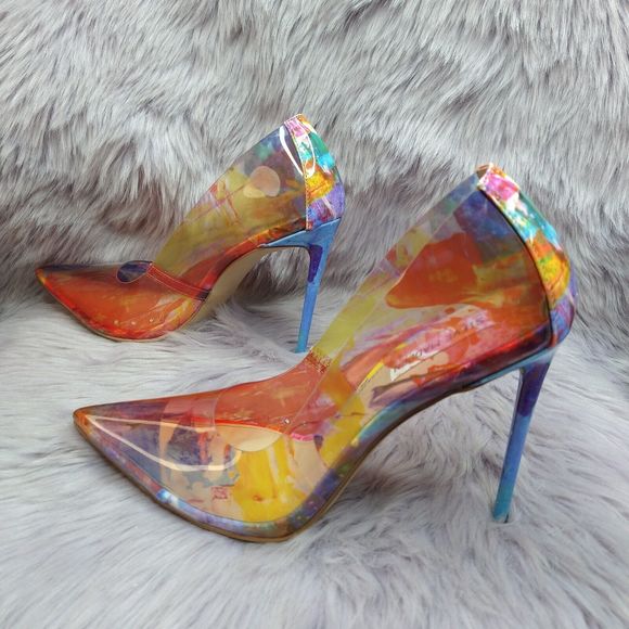 Steve Madden Shoes - Steve Madden Vala High Stiletto Pointed Toe Pump Sz 10 Red Orange Printed Clear